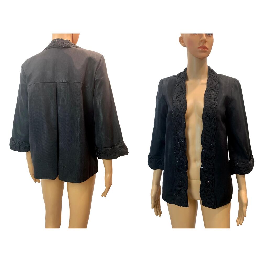 80s Beaded Black Swing Jacket Red Lined Deadstock SMALL